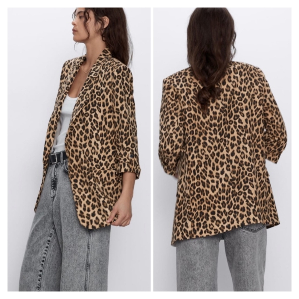 Zara Leopard Print Open Blazer Size XXL - Picture 2 of 12